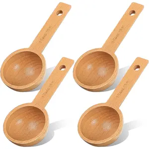 4 count Wooden Measuring Spoons Coffee Measuring Scoop Wooden Scoops for Jars 1 Tablespoon Beech Coffee Scoop Small Sugar Scoops for Canister for Ground Coffees Beans Sugar  Bath Salt Containers