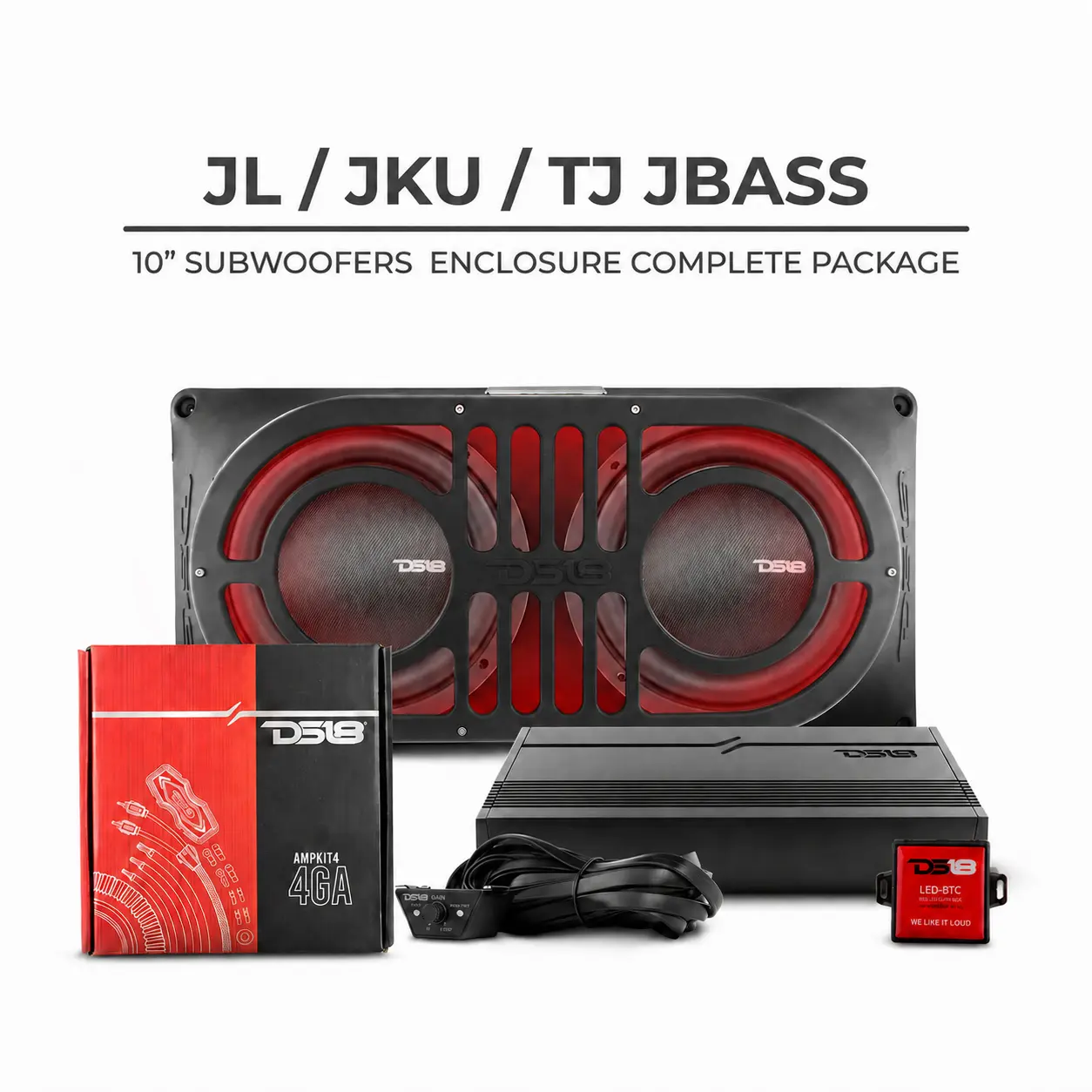 DS18 Jeep JBASS Platinum Tailgate Car Audio Package - Tailgate Fit, Show Quality, with Car Audio Amplifier, Double Subwoofer Bass, RGB LED Lights, Plastic Mold