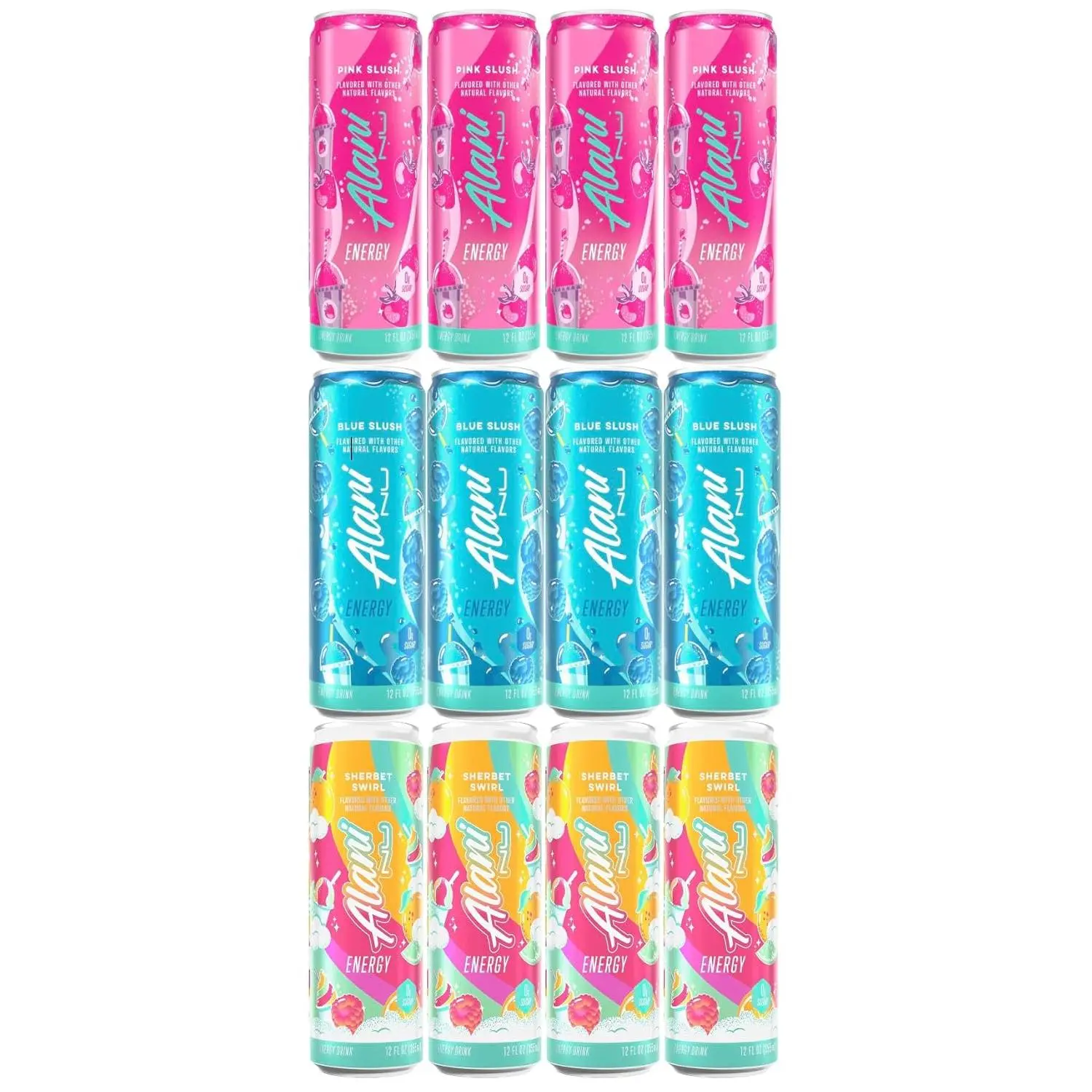 Alani Energy Drink Variety Pack - Blue Slush, Pink Slush, and Sherbet Swirl - 12 Pack  Sport Beverage