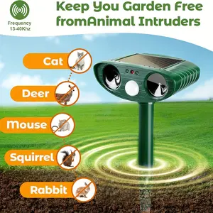 2 Pieces Solar Sonic Technology Animal Repellent, Green ABS Outdoor Deer Prevention Device, with PIR Sensor, Durable and Weatherproof, for Effective Wildlife Management, Sonic Technology Solar Animal Repellent