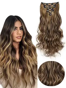 18 Inch Long Wave Clip-In Hair Extensions, 7-Piece Set, Synthetic Fiber, Lightweight Natural Loose Hair Pieces, Suitable for Women Daily Use, Synthetic Wavy Hair, Synthetic Soft Hairpieces, Best Extensions