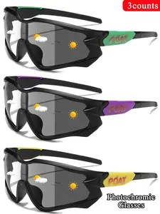 3 Piece Set Photochromic Cycling Sunglasses, Sporty Uv400 Protection, Unisex Windproof Eyewear for Outdoor Sports, Driving, Fishing, Golf, Mountain Bike Glasses