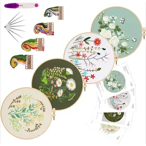 Embroidery Starters Kit with Pattern for Beginners,Including 4 Pack Cross Stitch Kits,2 Wooden Embroidery Hoops,Scissors,Needles and Color Threads,Needlepoint Kit for Adults,Hand Tools Kits