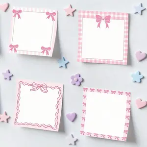 4-Pack Set Bow Sticky Notes, Cute Self-Adhesive Memo Pads with Four Designs, Four Styles for Reminders & Messages, Perfect for Office, School, Journaling, Great Stationery Gift