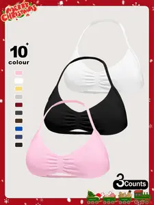 New Solid High Elastic Halter Strappy Sports Bra, Women's Fitness Yoga Tank Top with Padded Bust Support, Comfortable and Stylish Workout Apparel Activewear