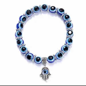 Evil Eye Beaded Bracelet with Hamsa Charm Protective Jewelry for Women and Men Adjustable Bangle