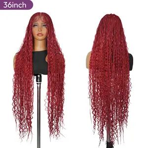 Red Boho Vibes | 36" Full Lace Knotless Box Braided Wig – Wavy Braids, Premium Synthetic, Glueless, Lightweight, Natural Look for Black Women – Holiday Hair Must-Have by SuperNova #Summervibes