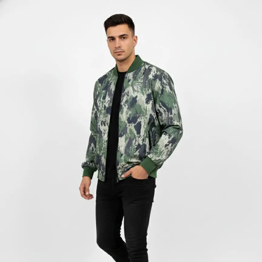 Lightweight Camo Fashion Bomber Jacket for Men - Waterproof & Windproof with Side Pockets & Casual Ribbed Hem - All Seasons Fashion