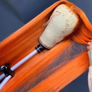 Bling Hair 180 Density Ginger Orange Pre Plucked 13x6 13x4 7x5 Gluless HD Lace Front Colored Wigs Human Hair Long Silky Straight With Baby Hair Ginger Wig for Black Women 32Inch #SummerVibes