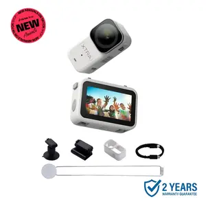 Xtra Atto Wearable 4K Action Camera, 54 g, Light and Compact, 1/1.3″ Sensor, 4K/60fps Video, 220‑Min Max Recording, 5-Min Pre-Recording, Built-in Stabilization, 128GB Storage, 600MB/s Fast Transfer