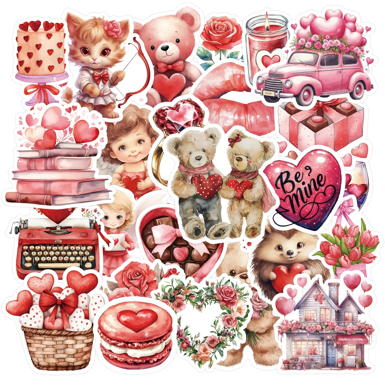 100Pcs Cute Pink Valentine Stickers Pack, Aesthetic Romantic Teddy Bear Heart Decals for Water Bottles Laptop Journal, Sweet Holiday Gift for Girls Teens #cutestickers #pinkaestheti