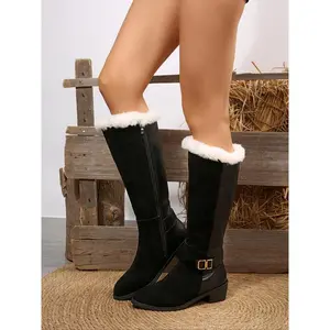Women's High-Top Riding Boots, PU Leather & Rubber Sole, Casual Style, Winter Warmth, Ankle to Knee, Fall Winter Fashion Boot
