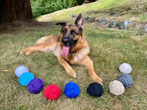 Durable Knotted Rope Dog Chew Ball Toy - 100% USA-Made Cotton for Interactive Play & Training, Floats for Land & Sea Fun
