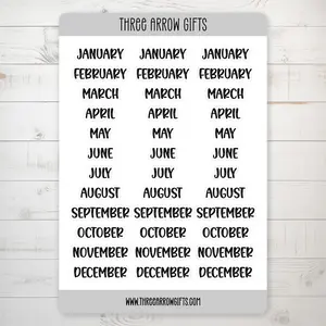 Three Arrow Gifts Months of the Year Planner Sticker Sheet