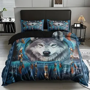 2/3pcs Wolf Totem Dream Pattern Theme Luxury Duvet Cover Set(1*duvet Cover+1/2*pillowcase,no Filling)Skin-friendly Soft Digital Printed Bedding Set,perfect For Christmas,New Year Festival Gifts For Family All Season Use Machine Washable