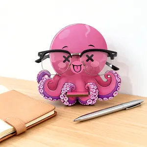 Red Octopus Wooden Glasses Frame - Cute marine animal shaped glasses frame, suitable for reading and fashionable glasses, perfect for office desks, bedside tables or office displays, perfect for office - a delicate gift for glasses users