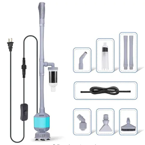 hygger 5-in-1 Aquarium Gravel Cleaner Kit with 360GPH Water Swap, 110V 60HZ, 11.4 to 40.5in Adjustable Length, Vacuum Tube, Sand Washer, Filter Siphon, Wash Sponge, Left-Handed Pet Supplies (No Fine Sand Clog Risk, Efficient Cleanup, Water-Free Filter)