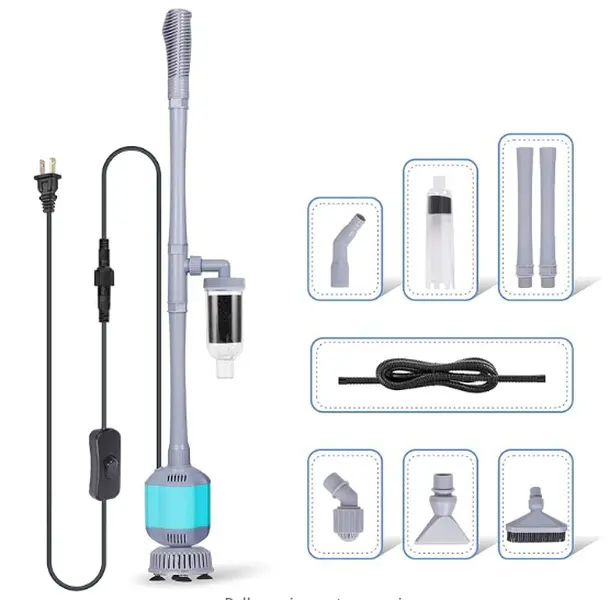 hygger 360GPH Electric Aquarium Gravel Cleaner 5-in-1 Fish Tank Aquarium Tool Set - 110V 60HZ Power Supply, Adjustable Length Vacuum Water Changer, Sand Washer, Filter Siphon, Wash Sponge - Left Handed Pet Supplies (Not for Fine Sand - Clogging Risk)