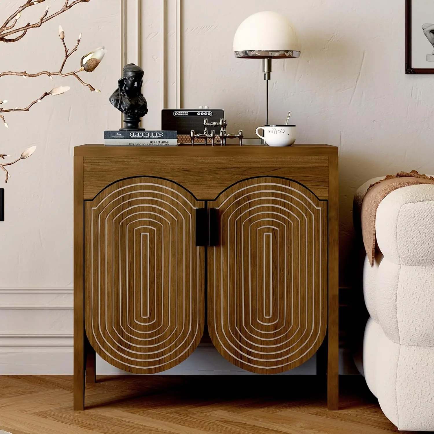 FurSch Fluted Sideboard Cabinet with Storage, Buffet Storage Cabinet with Arc Doors and Adjustable Shelf, Accent Cabinet Coffee Bar Credenza for Living Room Dining Room Hallway