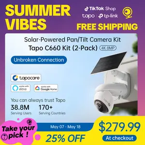 [Summervibes] TP-Link & Tapo C660 Kit(2-Pack) 4K Ultra HD Outdoor Pan/Tilt Security Camera with Solar Panel,VistaCam 360° Pan, 24/7 Time-Lapse Capture, Free Person/Vehicle Detection, SD/Cloud Storage, Works with Alexa & Google Home