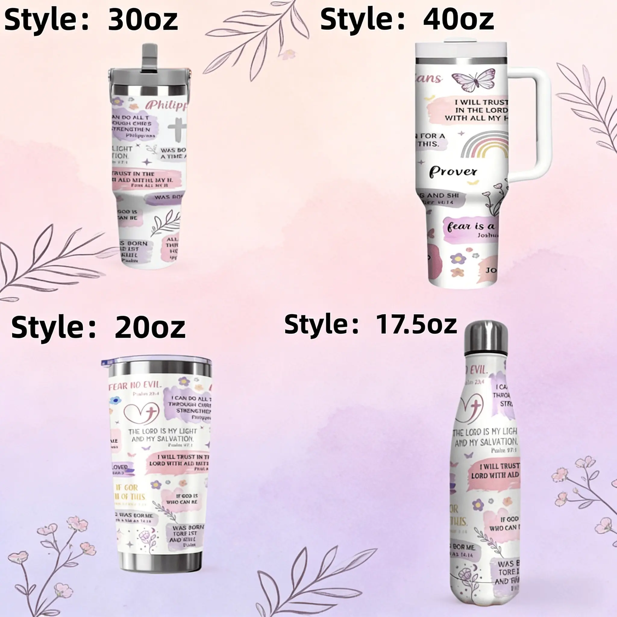 1pc 17.5oz/20oz/30oz multi-sized cup type Bible scripture stainless steel insulated cup, Insulated tumbler, Travel tumbler, healing watercolor print, Christian belief cup, gift for believers, suitable for home, office and outdoor camping use