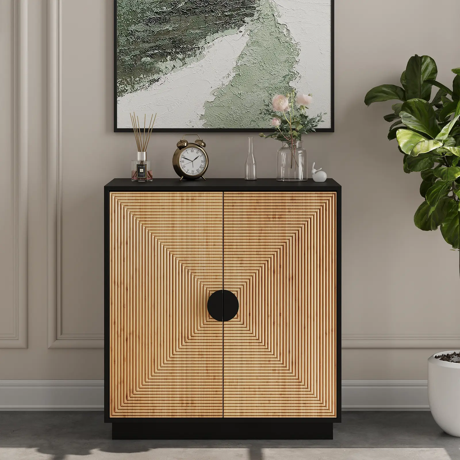 VOWNER Bamboo Pantry Cabinet with 2 Doors