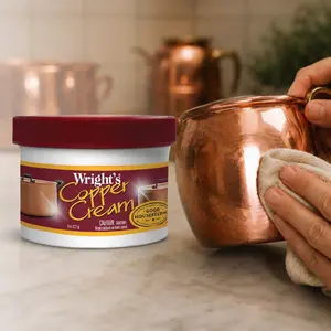 Wright's 8 oz Copper and Brass Cream Cleaner - Household Tarnish Remover with No-Scratch, Fast-Acting Formula for Mirror Shine, Protective Anti-Tarnish Coating; Safe for Bronze, Cookware, Copper Mugs, Sinks, USA-Made (Rinse, Buff Dry with Cloth)