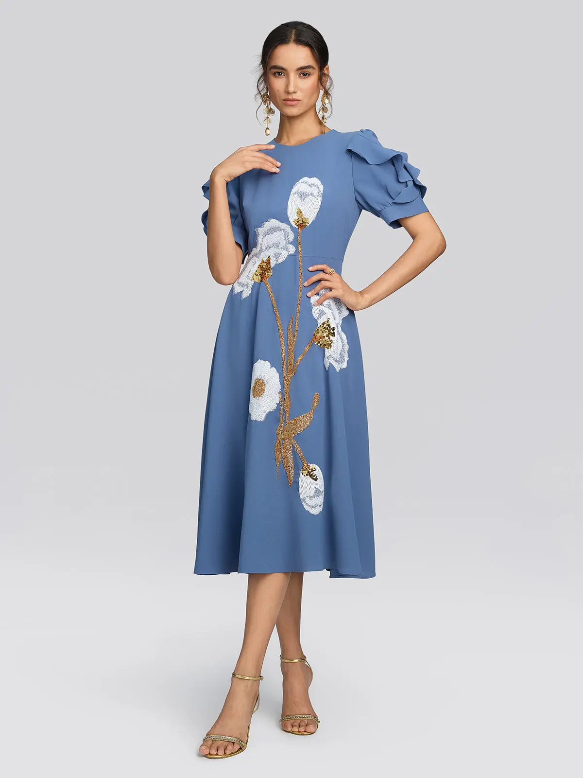 Sequin Embroidered Tulip Floral Dress