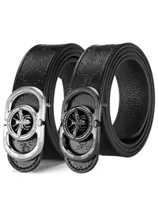 Men's Business Fashion Automatic Buckle Belt, Bee Shape Buckle Head, Unique Style Essential, Trendy Embossed Design, Casual Business Versatile
