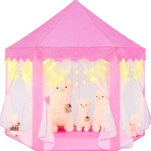 Princess Tent for Girls Ages 3–8 with Star Lights Pink Castle Play Tent for Kids Indoor & Outdoor, Fairy Playhouse Toy Gift for Toddlers & Little Girls