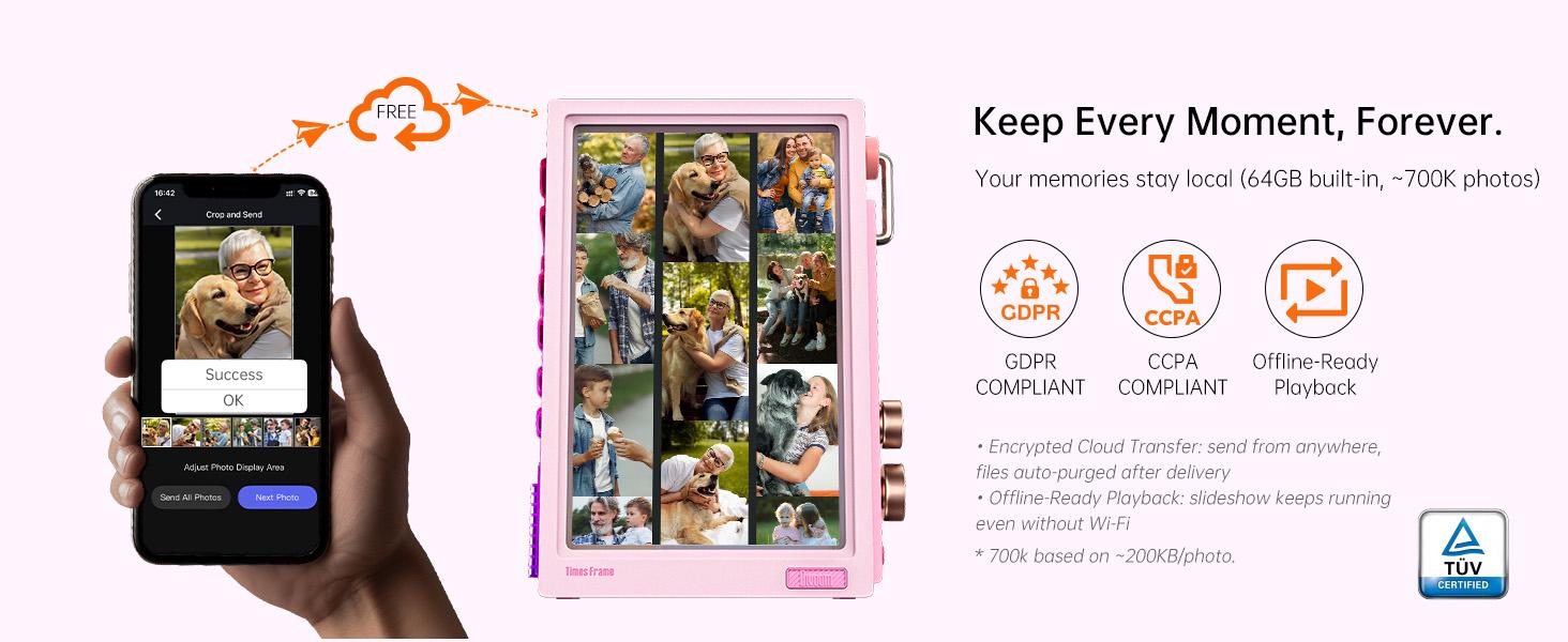Divoom Times Frame 10.1in Pink Smart Desk Display - WiFi Digital Photo Frame with Transparent IPS Screen, 64GB Storage, Adjustable Color Changing RGB Ambient Light, Pixel Art, Remote Photo Sharing, Modern Decor for Cool Room Decor BackToSchool, Colorful,,