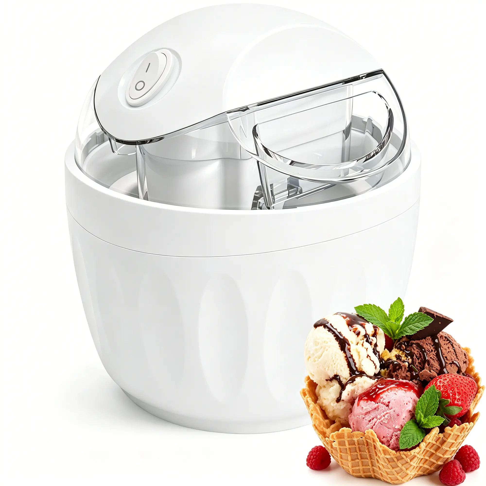 Single-Serve Electric DIY Ice Cream Maker - 1-Touch Mini Portable Kitchen Appliance with Freezer Bowl, Locking Mechanism, Small Footprint, Modern Design for Quick & Easy Healthy Homemade Frozen Treats, Kids' Summer Essentials