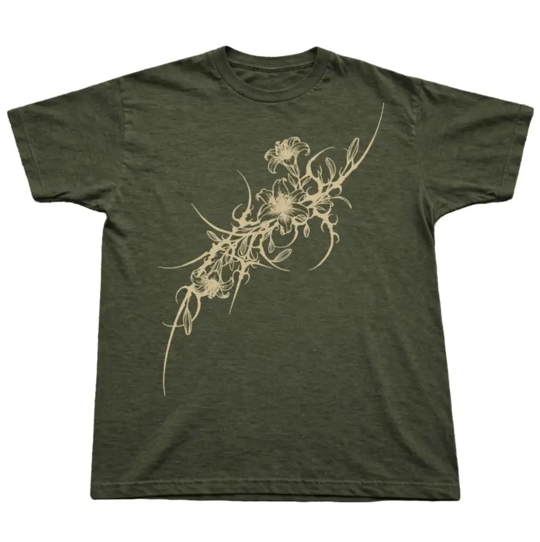 Gildan Men's Women's T-shirt, Floral Vine Tee, Natural Tshirt, Flower Lover, Gift Shirt, Menswear Womenswear Top Underwear Streetwear Check Crewneck Fit Printed Minimalist