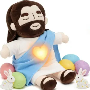 Jesus Breathing Light-Up Toy (4-speed movement), 15inches, soft and adorable plush toy, suitable for children andadults, religious Thanksgiving Easter Christian baptism gift,Easter decoration, addictive toy, Thanksgiving Easter gift.