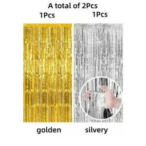 2 Pcs Iridescent Transparent Foil Fringe Backdrop Curtains, Shiny Wall Backdrop, Tinsel Streamers Birthday Party Decorations, Fringe Backdrop for Graduation, Baby Shower, Gender Reveal, Disco Party Decorations