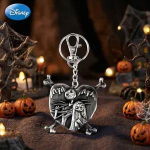 Disney The Nightmare Before Christmas Jack Sally Keychain 1PC Official License 3D Figurine Bag Clip Charms Anime Figure Keychain Collector Kering Backpack Decor Durable Exquisite Alloy Gift