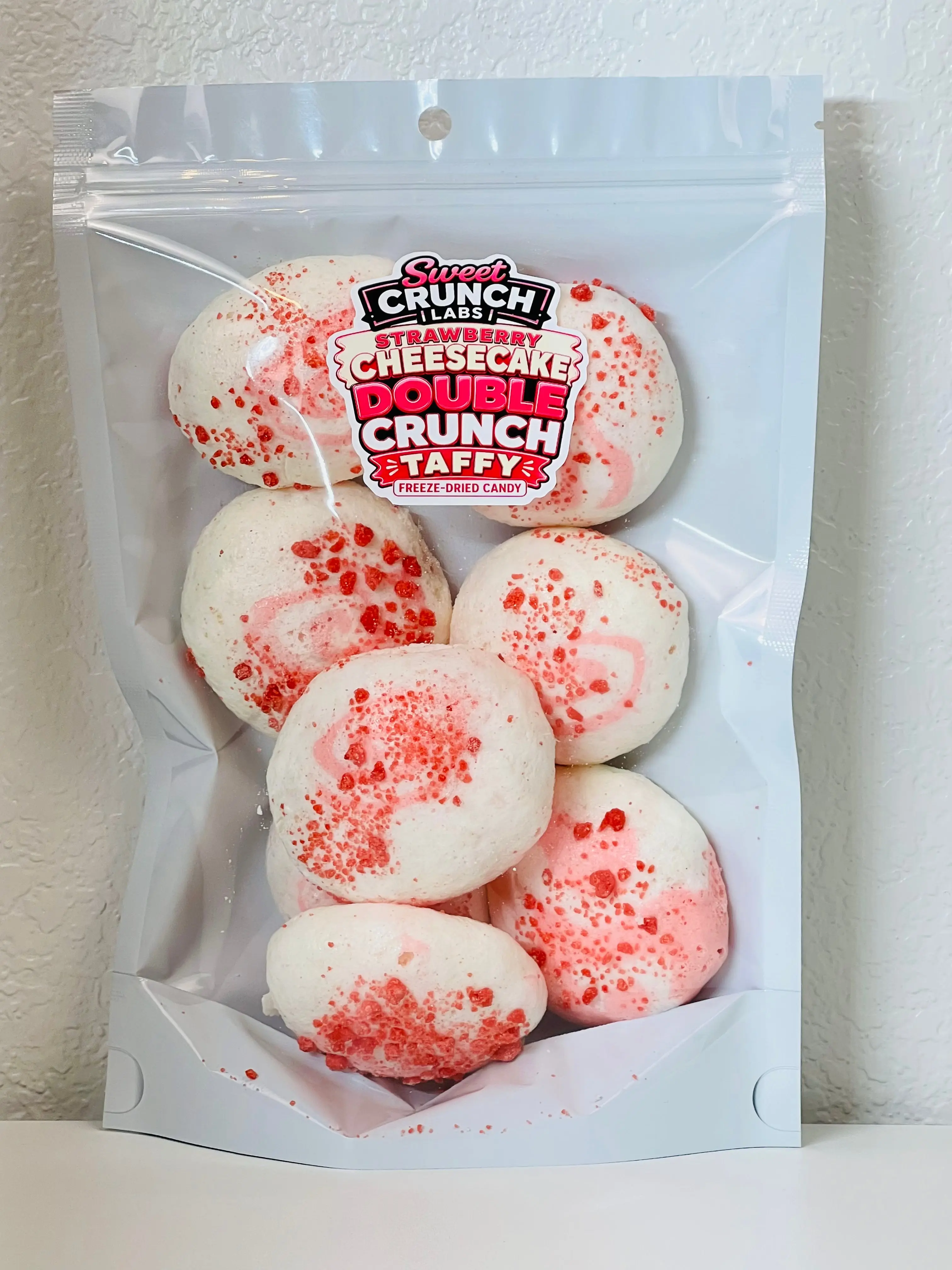 Strawberry Cheesecake Double Crunch Taffy – Freeze-Dried Candy | Sweet Crunch Labs