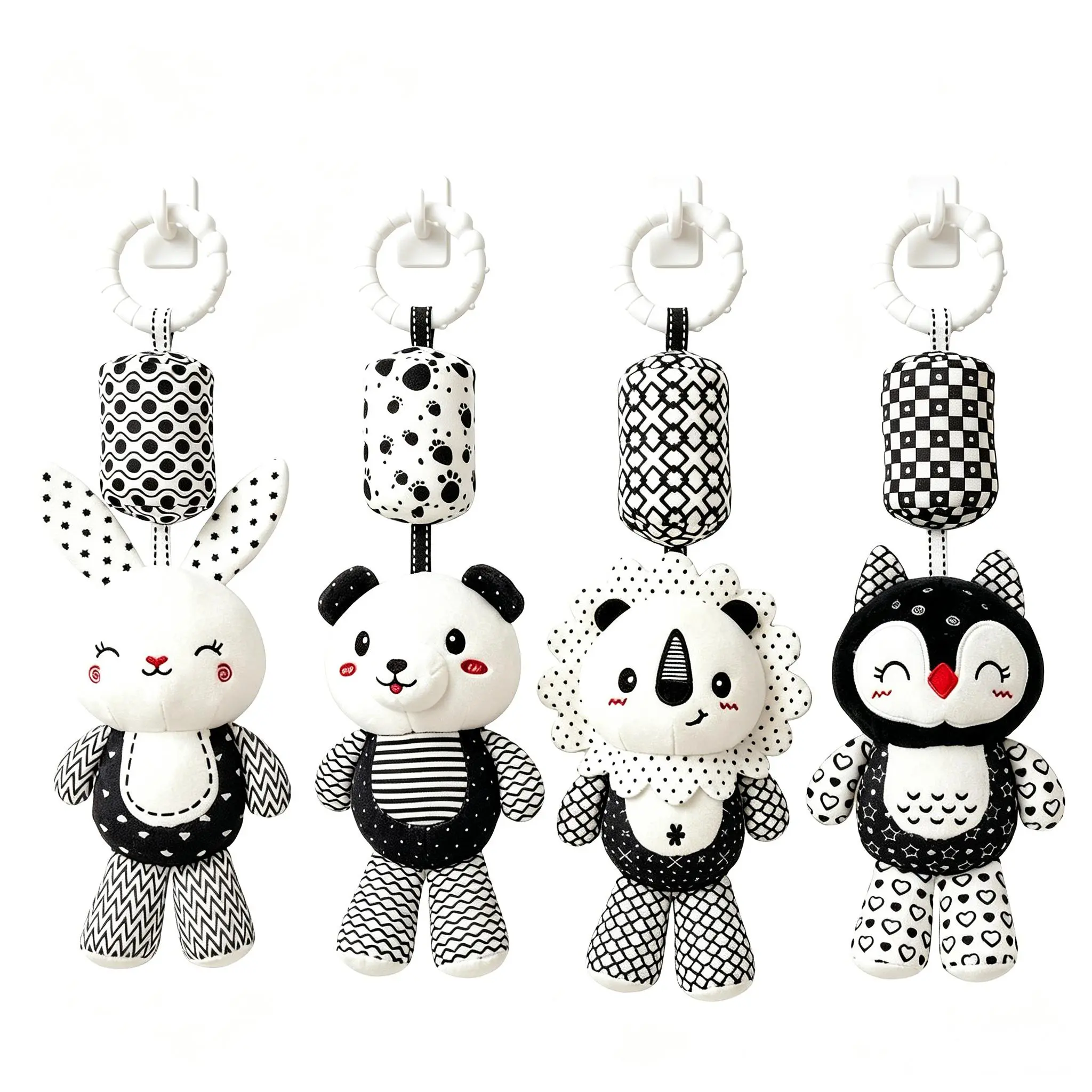 【DealsForYouDays】High Contrast Black White Plush Rattle Hanging Charms - Soft Animal Crinkle Sensory Learning Baby Items, Stroller/Car Seat Decor for 0-12 Months, Perfect Animals & Nature Party Gift