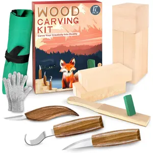 Wood Carving Kit, Whittling Kit for Beginners 17PCS Wood Carving Tools with 3PCS Whittling Knife 9PCS Basswood Blocks Gloves Strop Block Polishing Compound, Wood Carving Set Hobbies for Adults