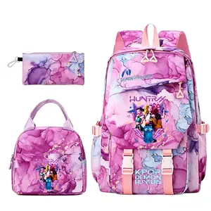 2026 New Kpop Girl Themed 3-Piece Colorful Gym Backpack Set - Fashion Versatile School Bag with Lunch Bag, Pencil Case for Teen Girls