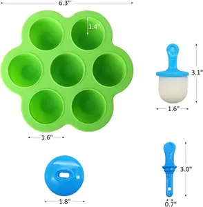 7-Cavity Mini Silicone Popsicle Mold with Colorful Plastic Sticks, Non-Stick Kitchen Utensils for Ice Pops and Egg Bites, Ice Cube Trays & Baby Food Storage Container