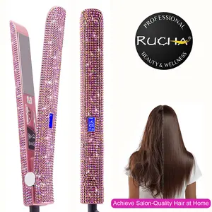 Crystal Bling 2-in-1 Straightener & Curler - 1" Titanium Flat Iron, 480°F Salon-Grade Heat & Dual Voltage (Rose Pink)