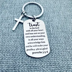 Stylish Stainless Steel Keychain - Cross and Bible Verse Proverbs 3:5-6 Engraved - Durable Fashion Accessory for Men and Women