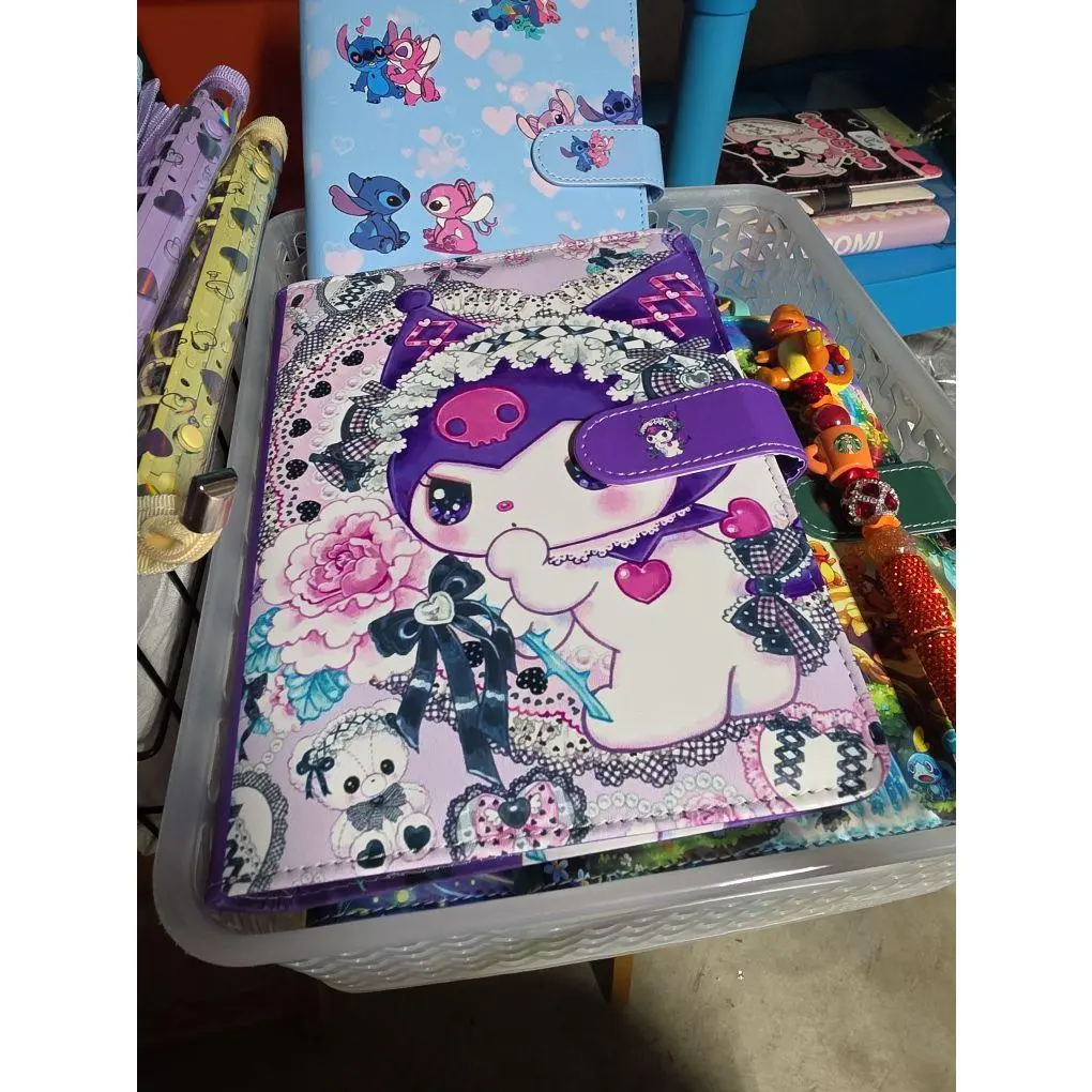 Binders with Paper - Purple Floral Design, Cute Character Illustration, Perfect for Organizing Documents and Papers
