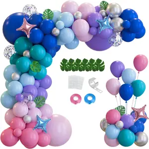 148pcs Stitch Balloon Arch Kit – Blue, Purple & Pink Garland with Palm Leaves & Stars for Hawaii, Pool Party & Gender Reveal