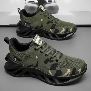 Breathable mesh camouflage running shoes - lightweight shock-absorbing blade sneakers, thick EVA bottom, fashionable olive green design in all seasons, perfect casual gift for couples Runners