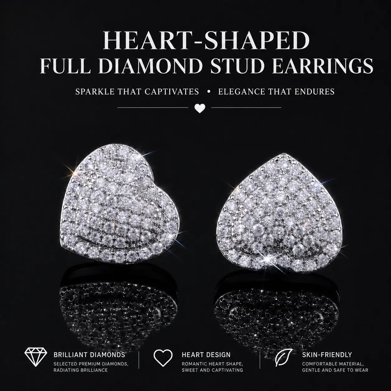 Elegant Heart Shaped Stud Earrings, Luxury Rhinestone Decor Stud Earrings, Fashion Matching Jewelry Accessories for Women