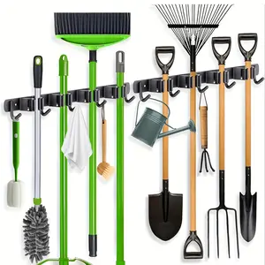 Wall Mounted Tool Rack, Stainless Steel Broom & Mop Holder, Rustproof Sturdy Hooks, Durable Reinforced Organizer, Multifunctional Organizer, Garden Tool Organizer, Kitchen, Garage, Laundry Room Storage Rack, Wall Mounted Hanger