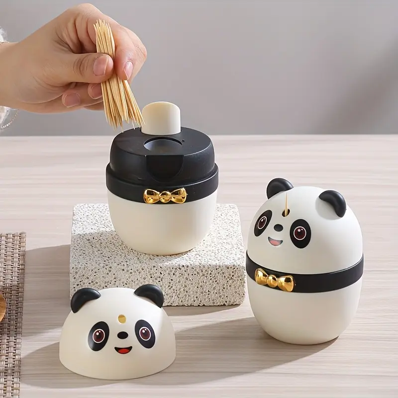 A Small Panda Toothpick Holder That Automatically Pops Up, Featuring a Creative And Cute Cartoon Design, Made of Plastic