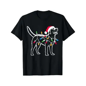 Funny Santa Labrador Retriever Christmas Lights Dog Lover T-Shirt for Adult, Soft Fabric, Breathable, Comfortable Short Sleeve Tees Perfect for Gift, S-XXXL, Black y2k  outfits  men time  tee  shirt  backwards demon  double print    Streetwear Knit